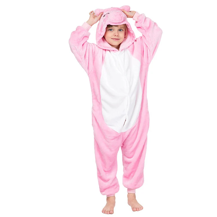Kigurumi Unicorn Pajamas Onesies Kids Winter Onesies Girls Boys Sleepwear Animal Pajamas Sets Children Hooded Cartoon Onesies - Цвет: Pink Pig