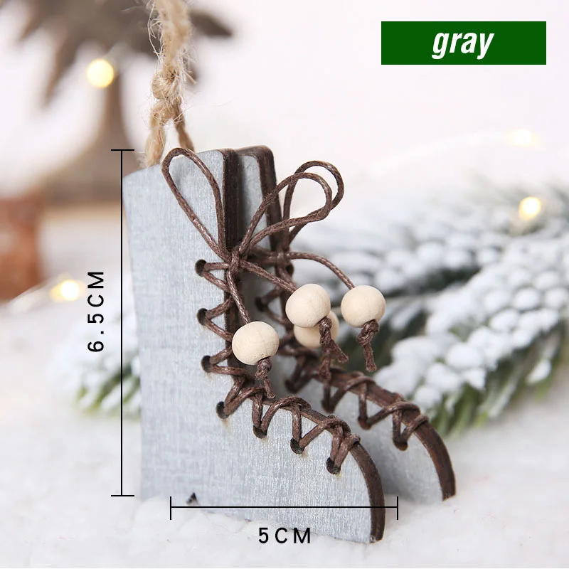 Blue Navidad Рождественские елочные украшения для дома, новогодние вечерние принадлежности, 1 пара деревянных рождественских туфель, гирлянда, украшения, реквизит для декора - Цвет: Blue