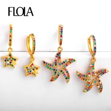 Женские серьги в виде Золотой морской звезды, серьги в виде радужной звезды, золотые серьги 24 K, ювелирные изделия в виде радуги, серьги в виде циркониты estrella ersr56