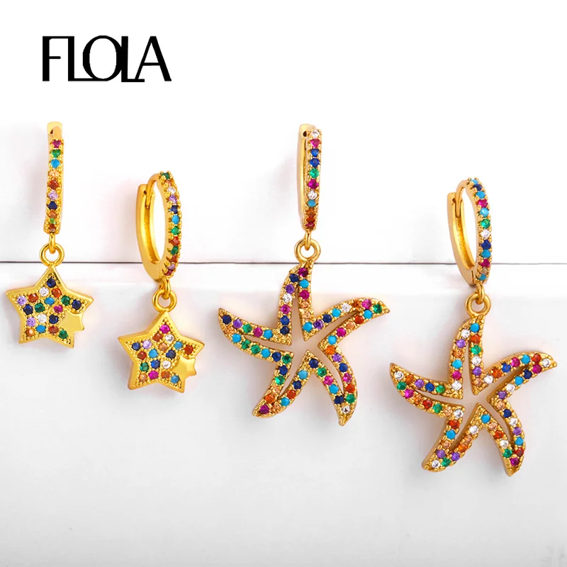 Женские серьги с радужными звездами FLOLA золотистые в форме морской звезды 24 к