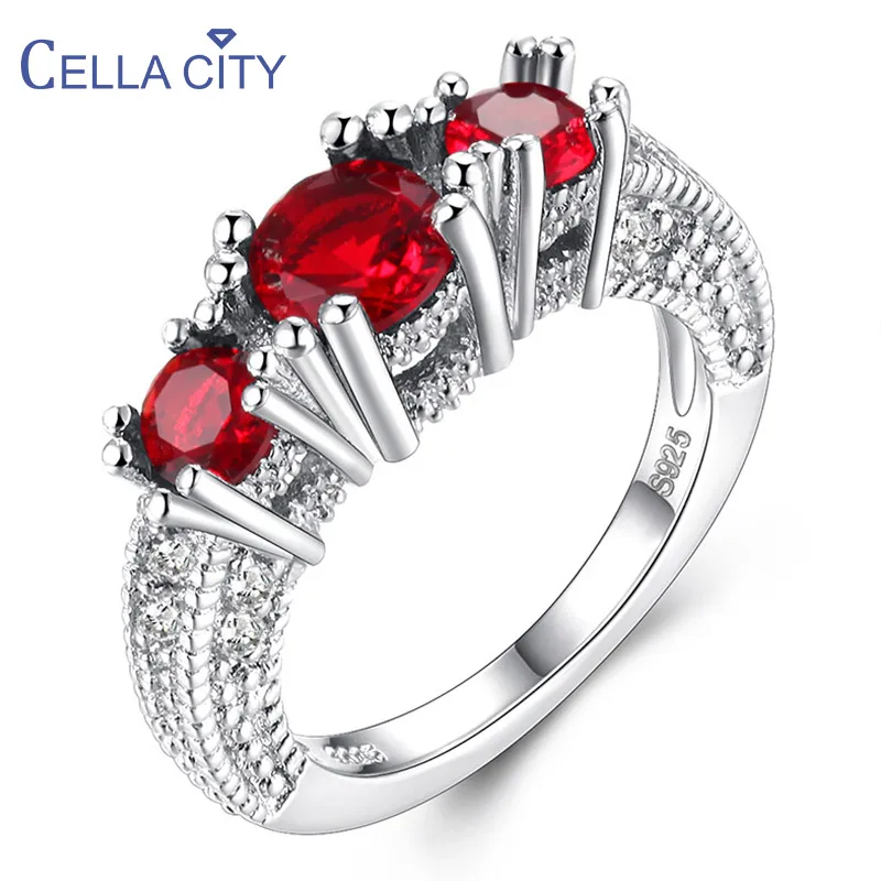 Silver 925 Jewelry Round Gemstones Ring For Women Zircon Ruby Amethyst Emerald Citrine Sapphire Aquamarine Size5-10