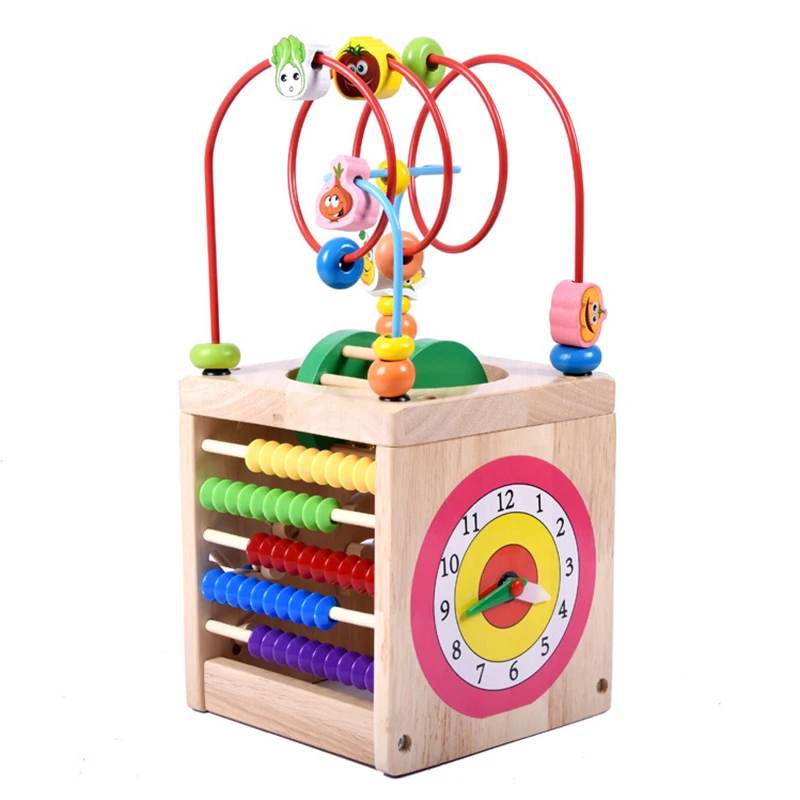 Children Wooden Multifunction Four sides Around Beads Toys Early Educational Learning Toy Clock Calculat Bead Kid Montessori Toy