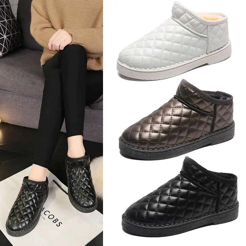 

2019 Snow Boots Women Winter Shoes Students Warm Plush Inside Ankle Boot Round Toe Antiskid Black Grey White