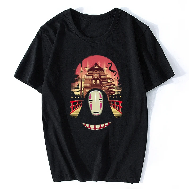

Welcome To The Magical Bath House Spirited Away No Face Man Japanese Anime T-shirt Short Sleeve Casual Miyazaki Hayao T Shirt