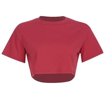 Red T-Shirt Rapwriter, повседневные свободные однотонные Короткие топы, 6 цветов, женская футболка, лето, теплые топы с круглым вырезом и коротким рукавом - Цвет: Red T-Shirt