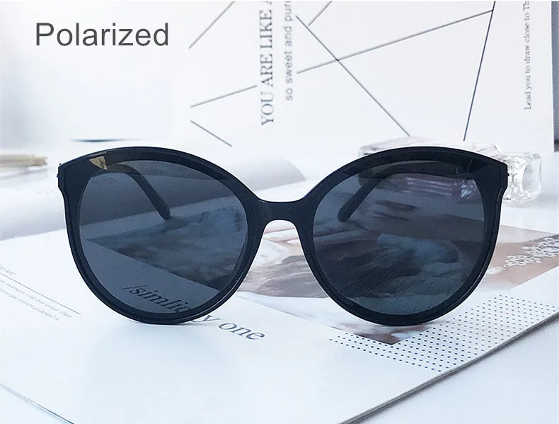 POLARIZED BK UVLAIK, женские солнцезащитные очки, поляризационные, круглые, винтажные, солнцезащитные очки, Ретро стиль, кошачий глаз, очки для женщин, брендовые, для вождения, UV400 - Цвет линз: POLARIZED BK
