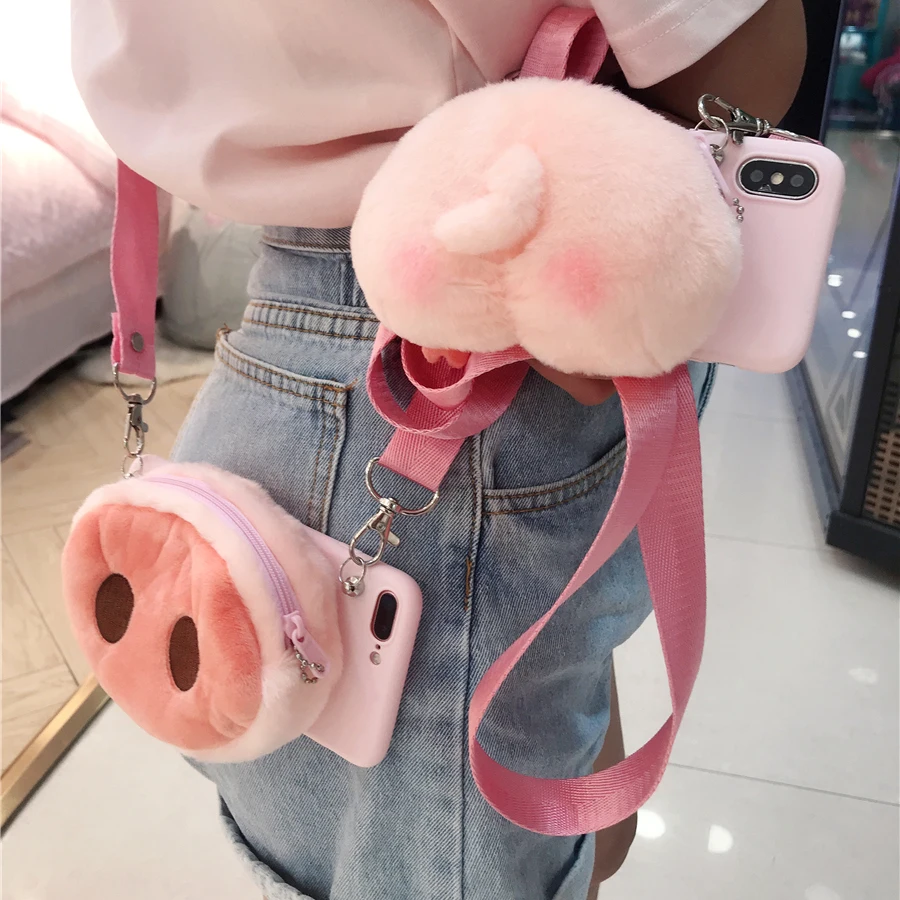 Кошелек на молнии, мультяшный чехол для телефона iphone 7, 8, 6s Plus, 11 Pro Max, XS, XR, XS MAX, фланелевый чехол с вышивкой через плечо, длинный ремешок