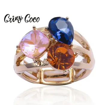 

Cring Coco 2020 Fashion Women's Crystal Rings High Quality Alloy Geometric Crystal Gold Color Jewelry Woman Ring Accessories