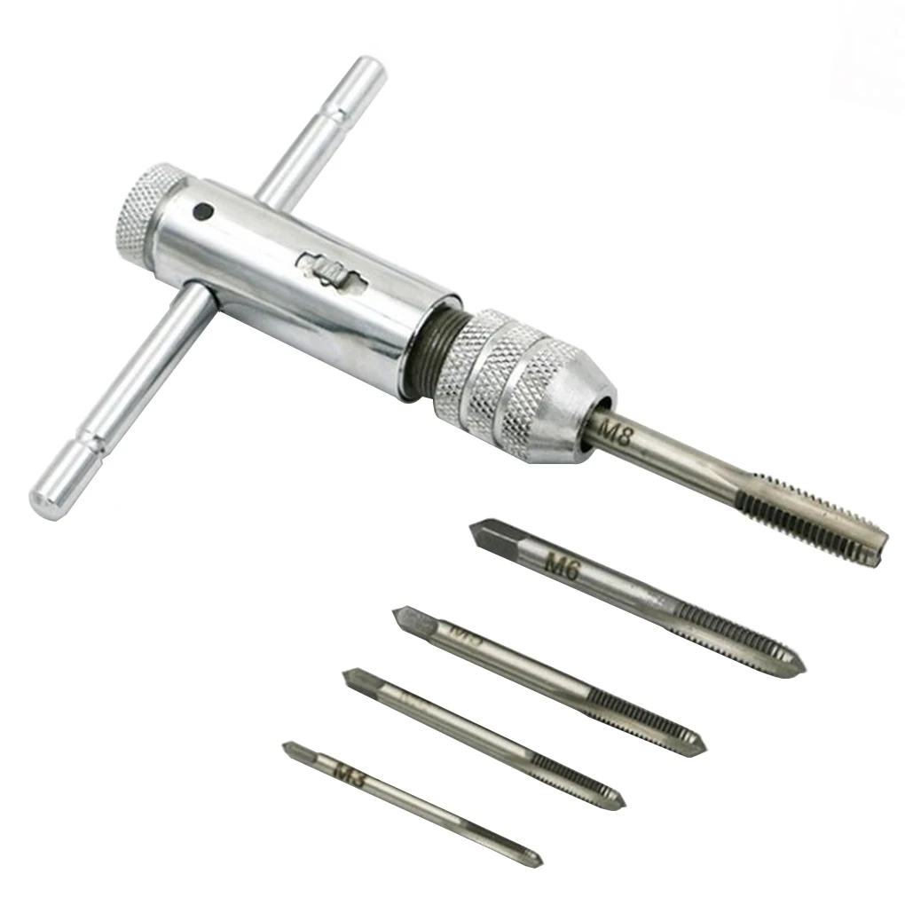 6Pcs/set T Handle Tap Wrench Ratchet Spanner with M3-M8 Screw Taps Thread Metric Plugs Machinist Hand Tools Tap& Die Set