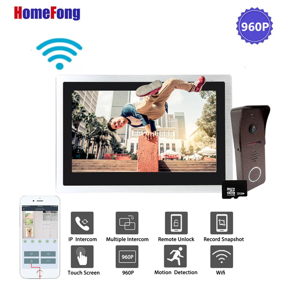 Homefong 10 Inch Wifi Wireless Video Door Phone Doorbell Smart Video Intercom Door Bell Alarm 960P Metal Case Unlock Record