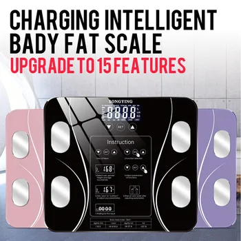 

LCD Display Smart Household Weighing Scale Small Fat Scale LED Digital English Version Functions Display On The Screen Measuring