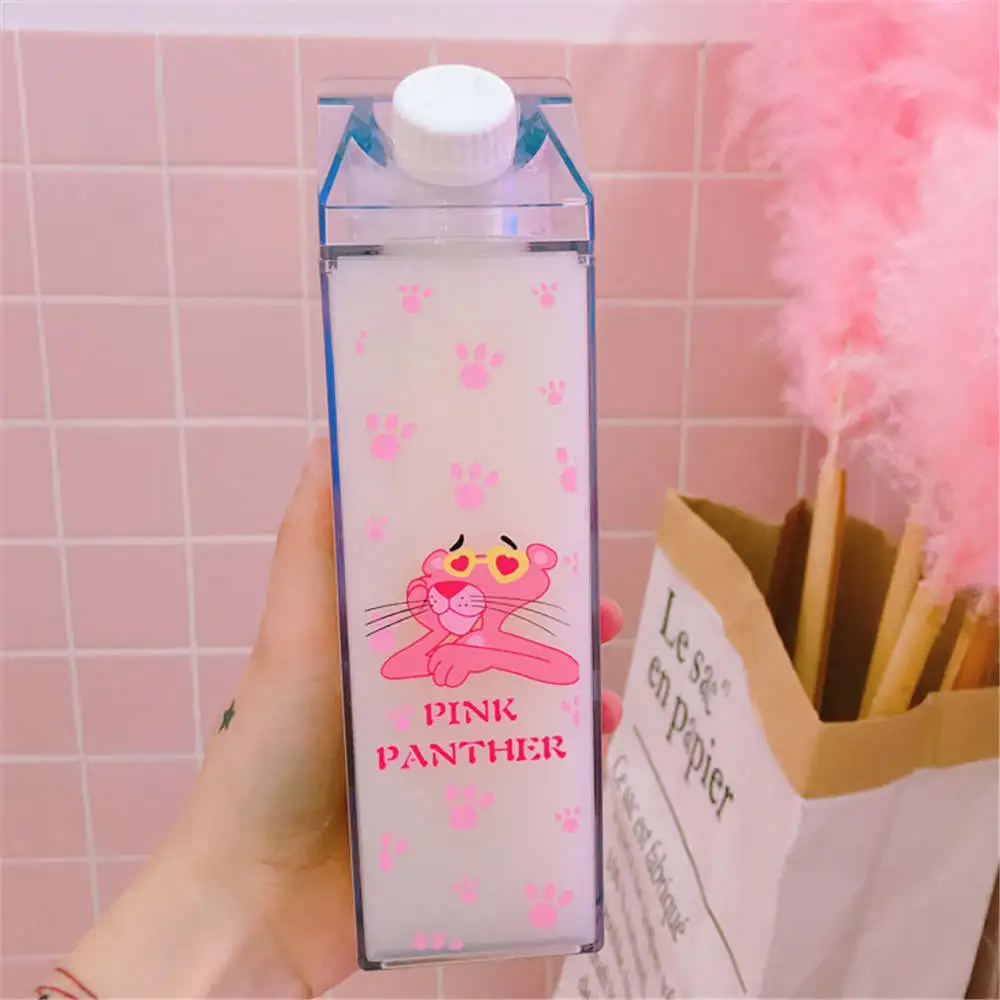 04 Мультяшные бутылки для воды, молочная коробка, форма для чая, сока, студентов, напиток для милых чашек, посуда для напитков, розовая пластиковая пантера, бутылка для кофе - Цвет: 04
