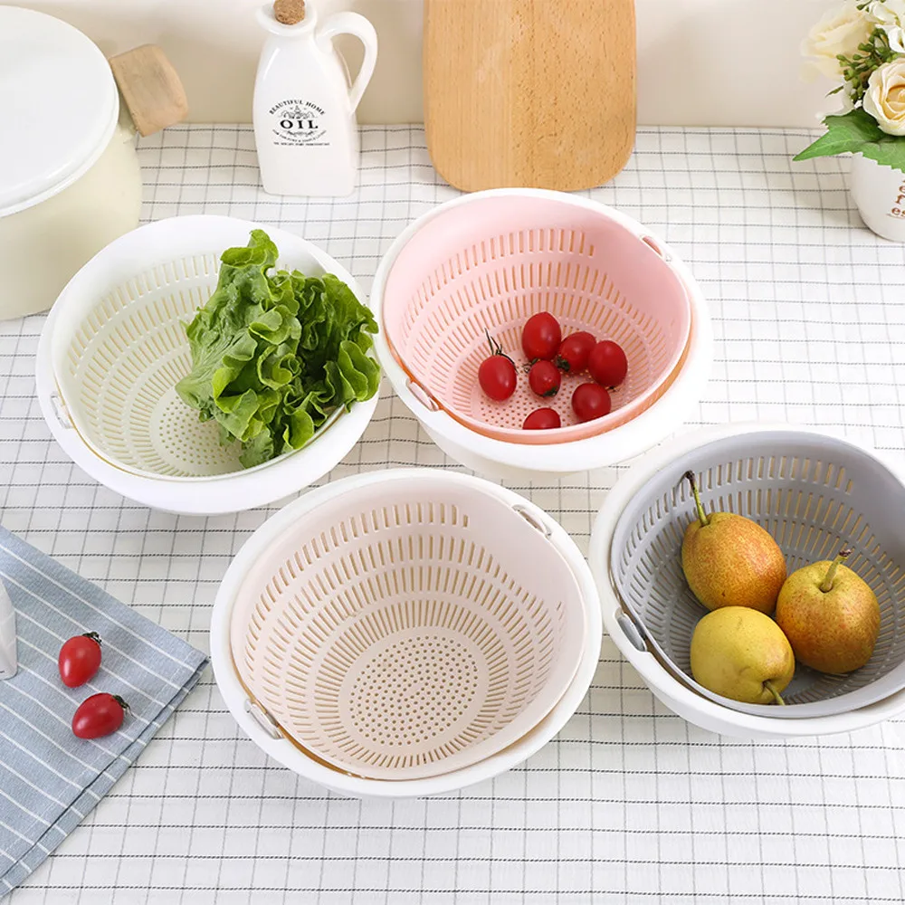 

Double Drain Vegetables Fruit Basket Multi-function 2 Layers Drip Dry Storage Strainer Plastic Noodles Kitchen Strainer