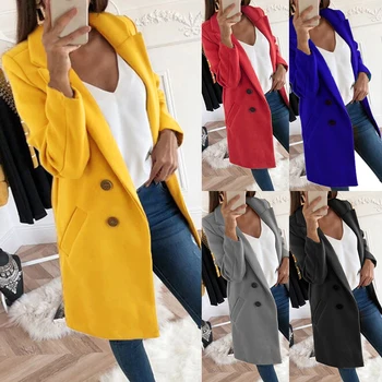 

MJARTORIA New Thin Long Fleece Blend Coat Autumn Winter Slim Fit Jacket Ladies Mujer Fashion Turn-down Collar Solid Casaco