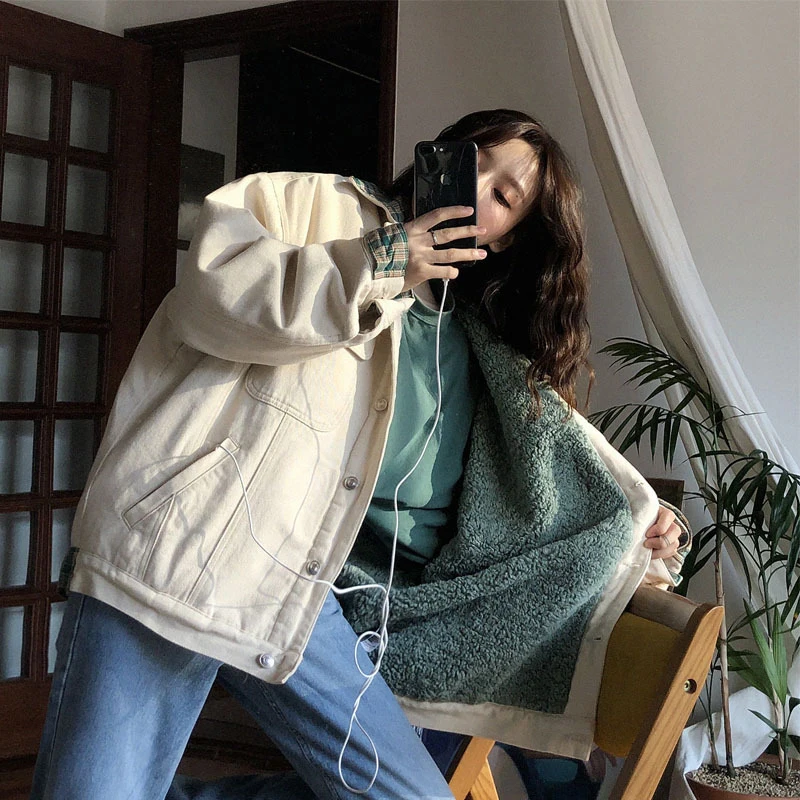 

YLWinter Women Denim Jackets FashionFleece Thick Warm Jeans Jacket Outwear Windbreaker Cowboy Coats