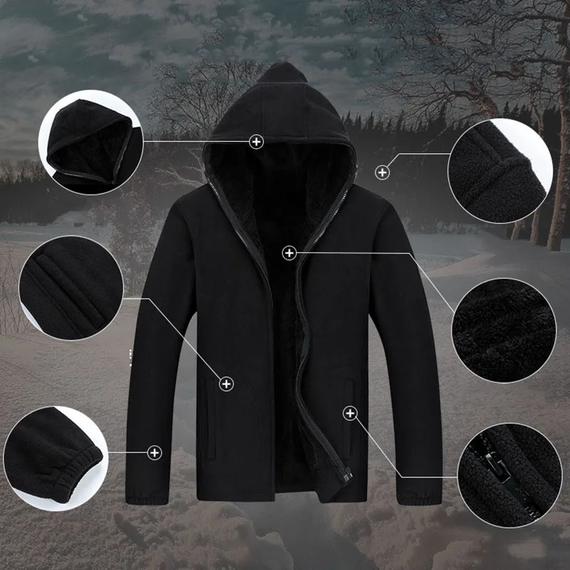 8XL, большой размер, Мужские Зимние флисовые куртки, плюс бархат, утолщенный, теплый, анти-пиллинг, куртка с капюшоном, для пешего туризма, лыжного спорта, пальто