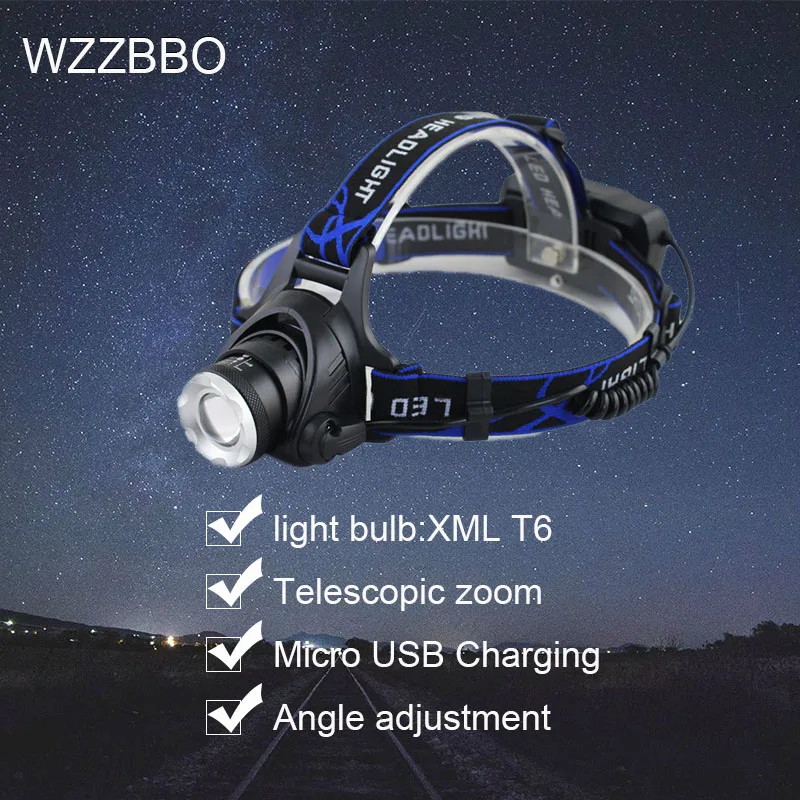 

Rechargeable zoom led headlamp Fishing headlight Torch Hunting head lamp Camping Headlamp Flashlight head light 18650 battery