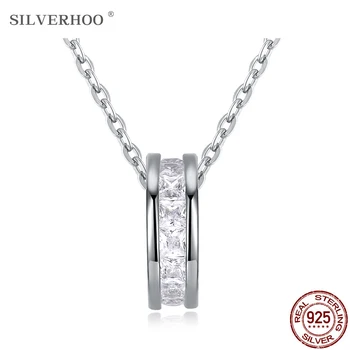 

SILVERHOO 925 Sterling Silver Simple Round Scroll Wheel Pendant Necklaces For Women Shining Zircon Luxury Necklace Fine Jewelry