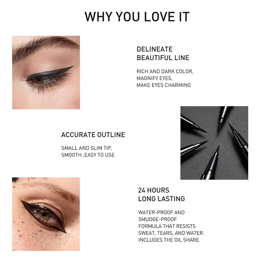 STAGENIUS Waterproof Eyeliner Sweatproof Liquid Eyeliner Pen Black Long-lasting Quick-Dry Professional Eyeliner Makeup Cosmetics