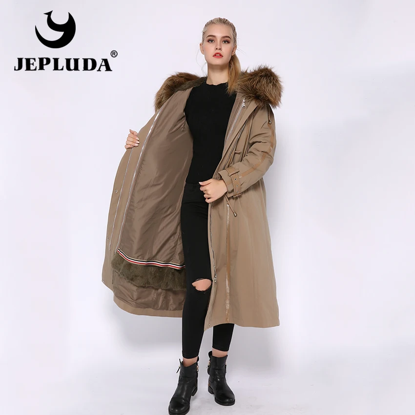 JEPLUDA женская парка с мехом на капюшоном отделка лисица подкладка с кролик съемный пальто женское зимнее парка натуральный мех