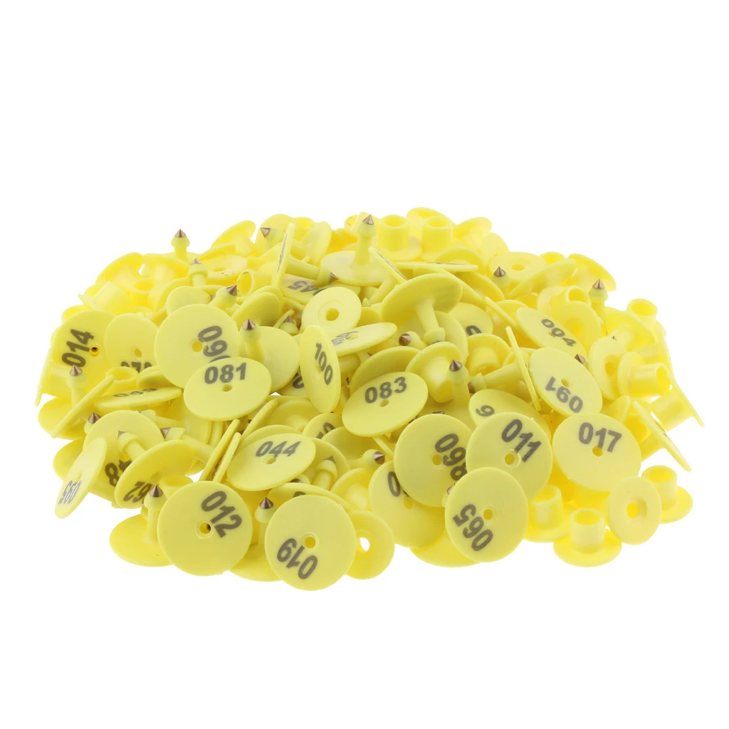 100PCS Pre Number Livestock Identification Ear Tag For Pig Goat Sheep Yellow