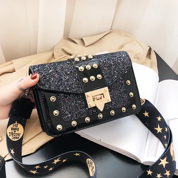 

Women's Shoulder Bag Messenger Bags Rivet Women Crossbody Bag For Women Fashion 2020 Small Flap Lady Patent leather Girl Purse