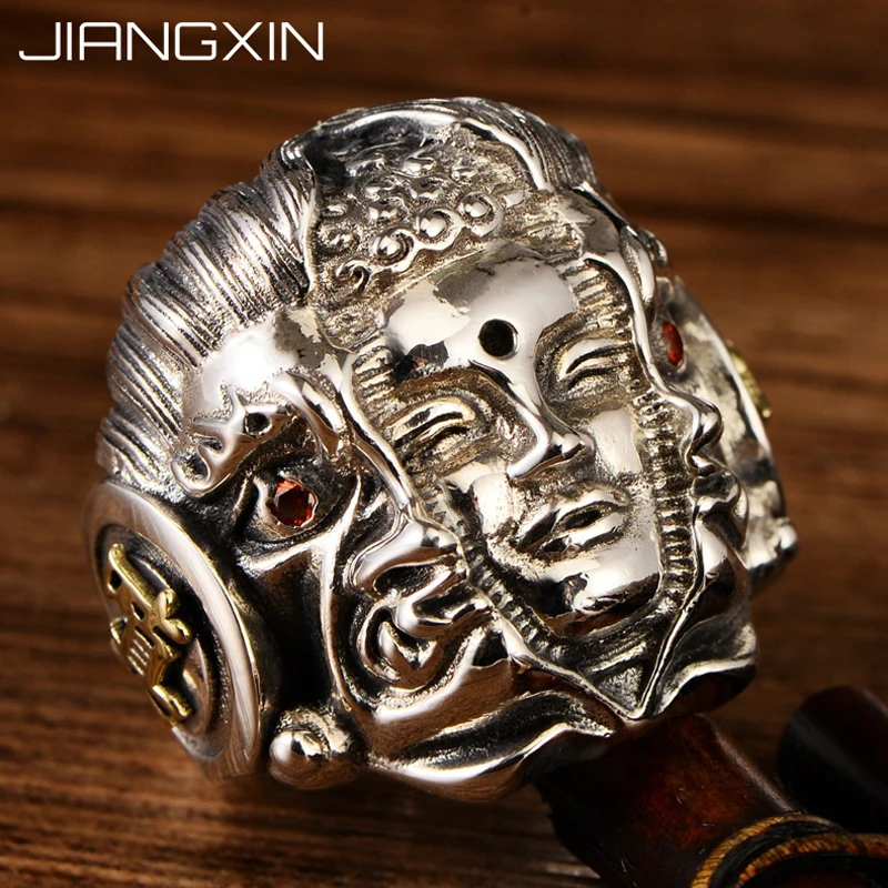 

26.6g 925 Sterling Silver Devil Buddha God Ring for Men High-polished Punk Rock Jewelry Silver Gift 2.8cm*0.6cm