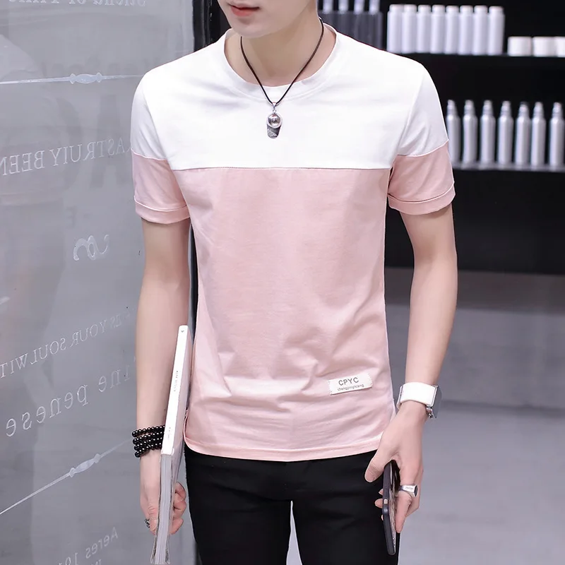 

New Style MEN'S Short-sleeved T-shirt Joint Summer Wear Crew Neck Youth Mixed Colors T-shirt Tops Base Shirt Half Sleeve Clothes