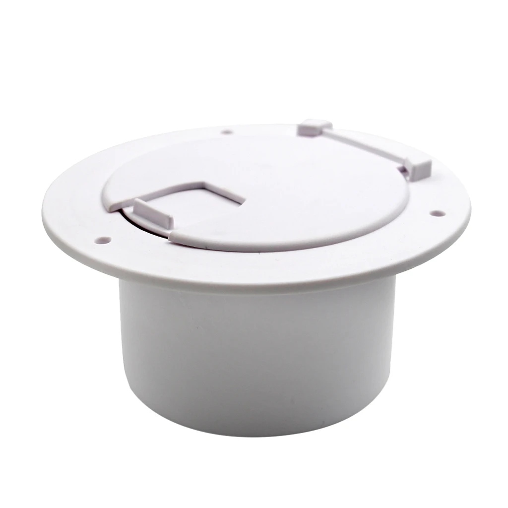 5.2 inch Round RV Camper Electrical Cable Hatch with Back, Boat Electric Power Cord Storage Hatch Flip Up Cover, White