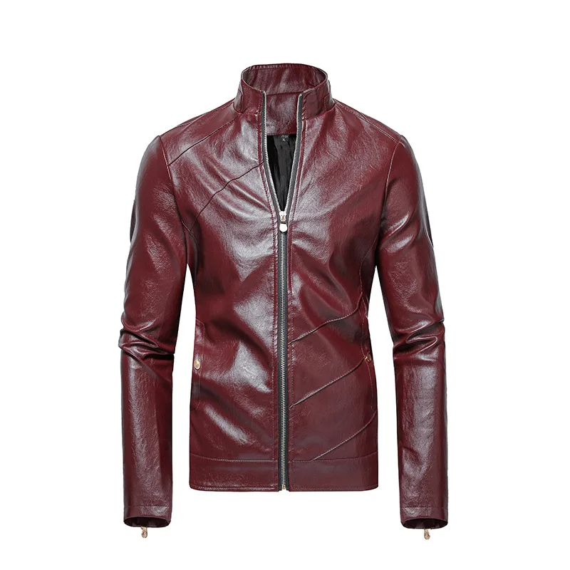 Новинка весны года; воротник-стойка Chaqueta Cuero Hombre - Цвет: Бургундия