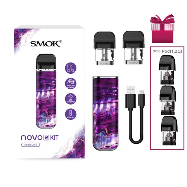 Smok Novo 2 vape pod Комплект 6-25 Вт 800 мАч батарея сетка 2 мл картридж Pod стартовый комплект 1.0ohm DC MTL электронная сигарета - Цвет: Nove 2 Purple Shell