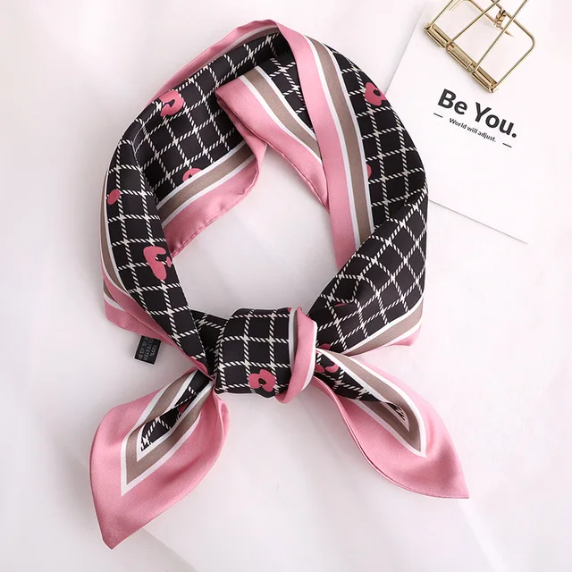 Sweet Love Print Women Small Silk Scarf Handle Bag Ribbons Female Head Scarves Sharp angle Green 90*10cm 6