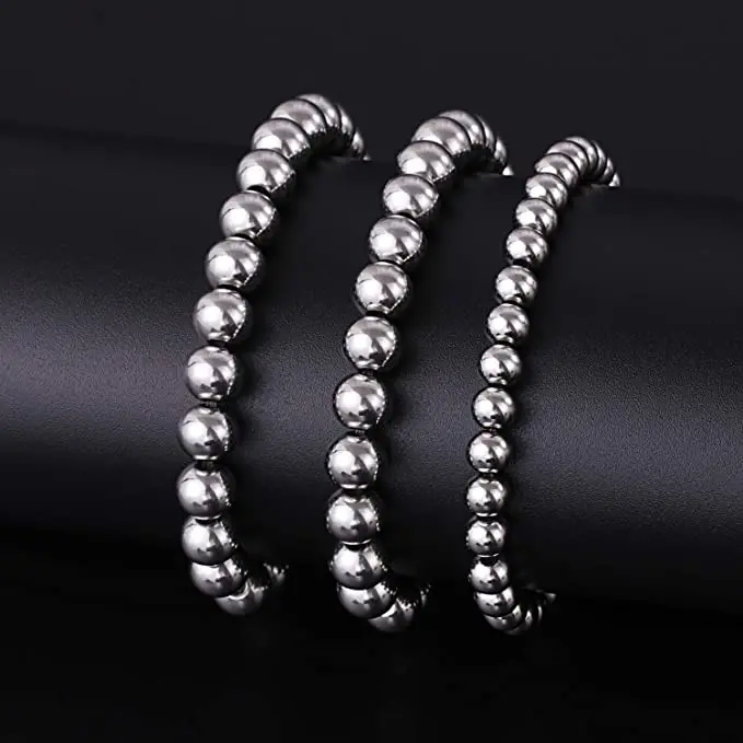 Beaded Bracelet 3 PCS/Set 4/5/6mm Stretch Bracelets Gold Balls Silver Color Jewelry Elastic Expandable Cord Rope For Women