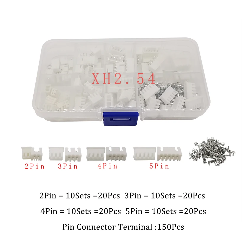 Kit De 230 Pièces Connecteurs JST XH 2.54mm - Prises Mâle/femelle 2 à 5 Broches Pour PCB