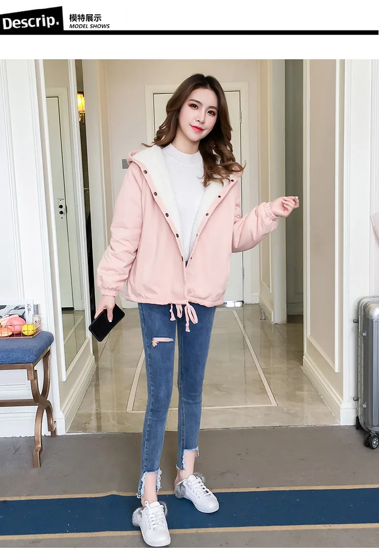 Lambs Wool Coat Women's Brushed And Thick Autumn And Winter New Style Korean-style Junior High School Students Loose-Fit Ho