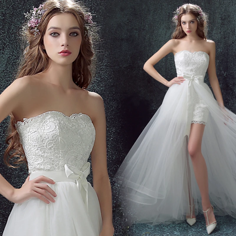 BacklakeGirls сексуальное свадебное платье без бретелек со съемным шлейфом Vestido Novia Dos Piezas белое платье невесты из двух частей Suknia Slubna - Цвет: Белый