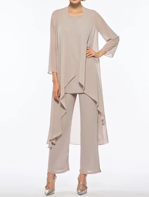 

Pantsuit / Jumpsuit Jewel Neck Chiffon Mother of the Bride Dress Ankle-Length Side Zipper Sleeveless