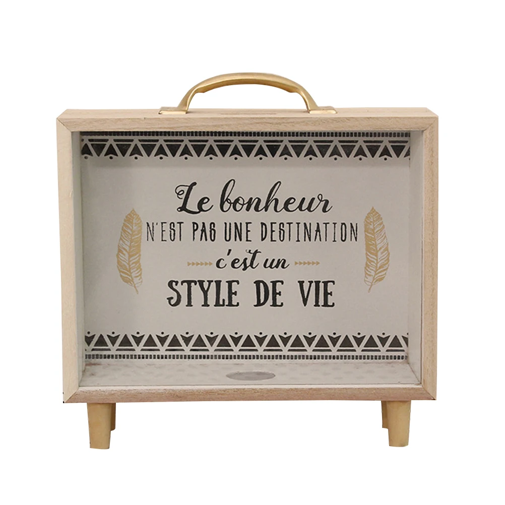 

1pc Piggy Bank Handle Wooden Portable Nordic Style Money Box Sundries Box Storage Box Saving Pot for Girls Kids Boys