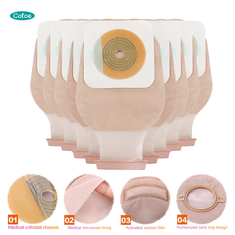 

Cofoe Two-piece System Ostomy bag Drainable Colostomy Care Bags Cut-to Fit 20-60mm Ostomy Bag with Carbon Filter 2/5/10 PCS