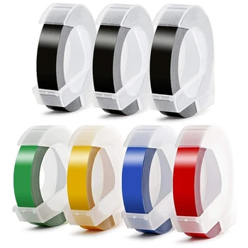 

7 Roll Embossing Label Maker Tape 3D Plastic 9mm x 3mm Embossing Label Tape White on Black/Green/Yellow/Red/Blue for Dymo Label