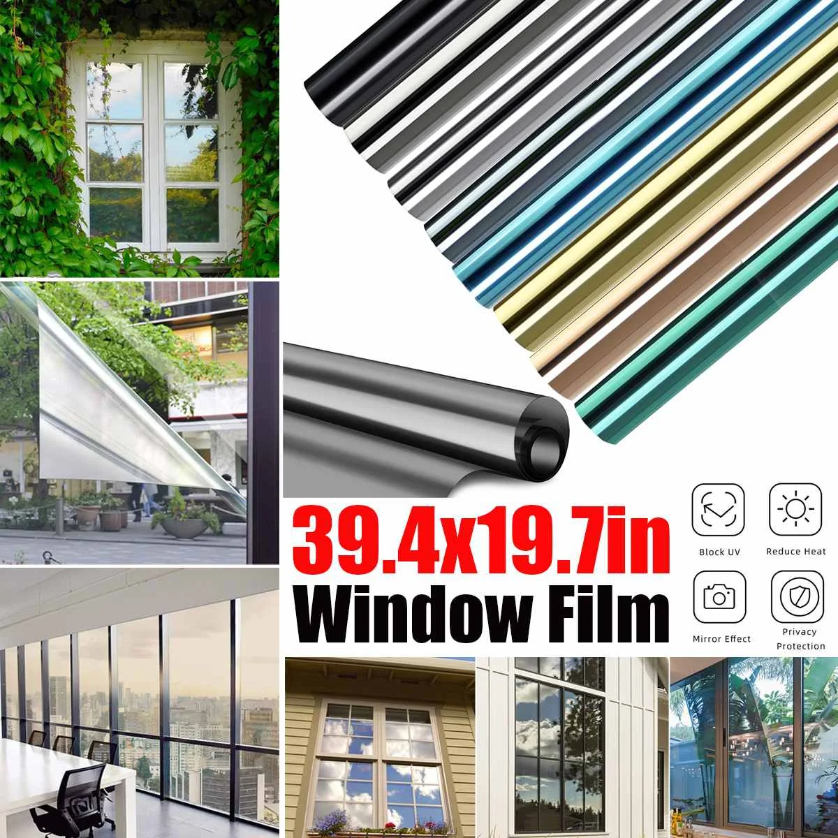 One Way Mirror Reflection Window Tint Film Privacy Protect Heat Reduce Sticker 