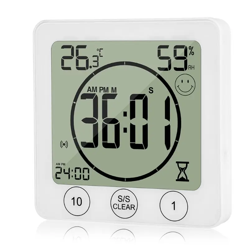 

LCD Bathroom Wall Clock Temperature Humidity Countdown Waterproof Shower Timer