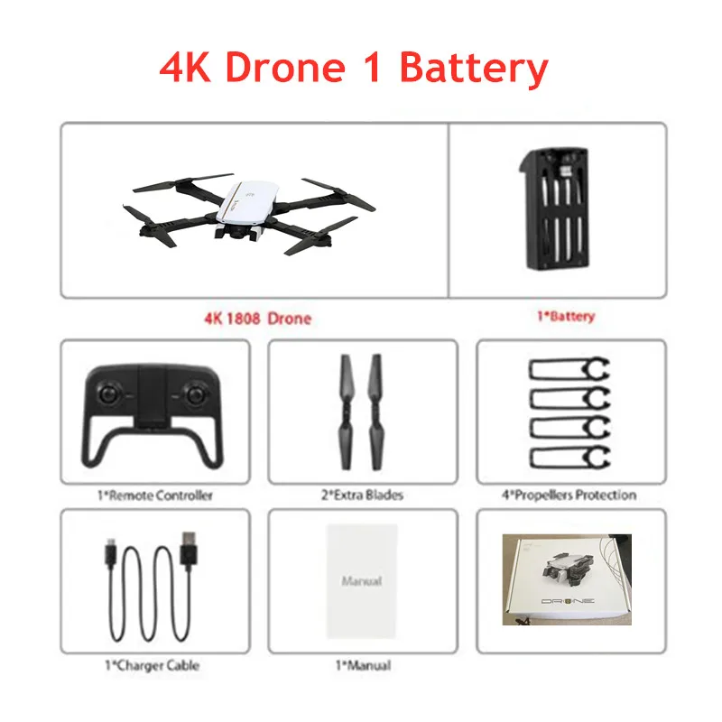 1808 Wifi FPV RC Дрон с 1080P 4K HD Квадрокоптер с камерой оптический поток позиционирования жеста фото Дрон PK SG106 - Цвет: 4K White 1B