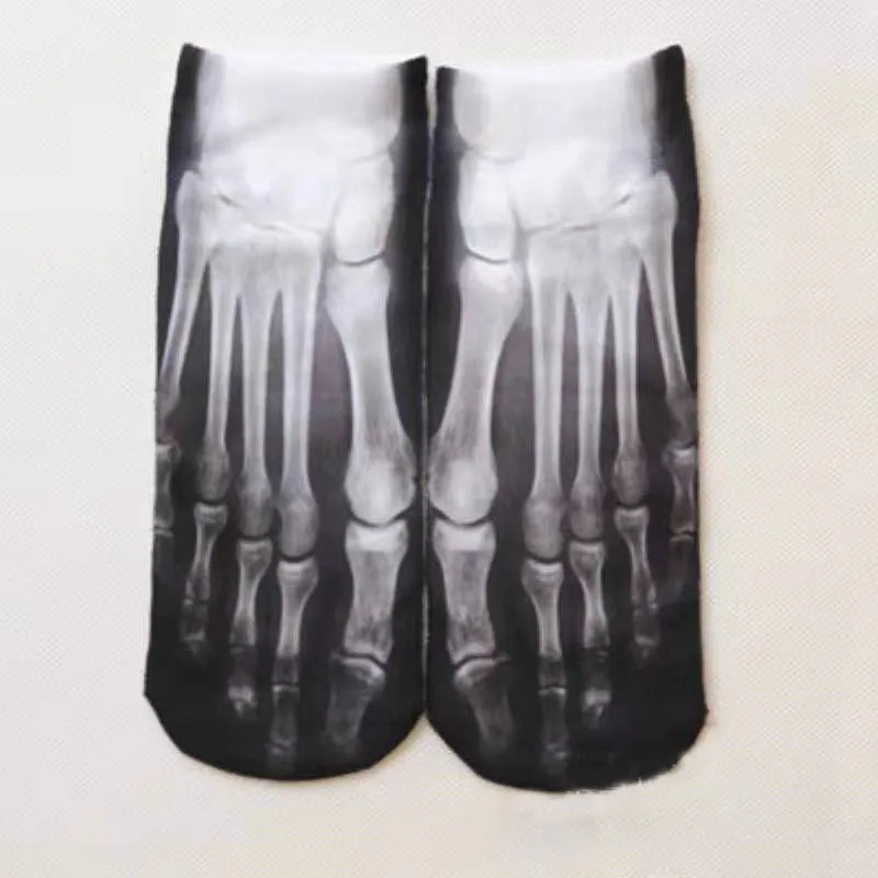 

Socks Funny Women Punk Rock Unisex 3D print terror skeleton toe socks Hip Hop scary skull five finger odd sox bone short socks