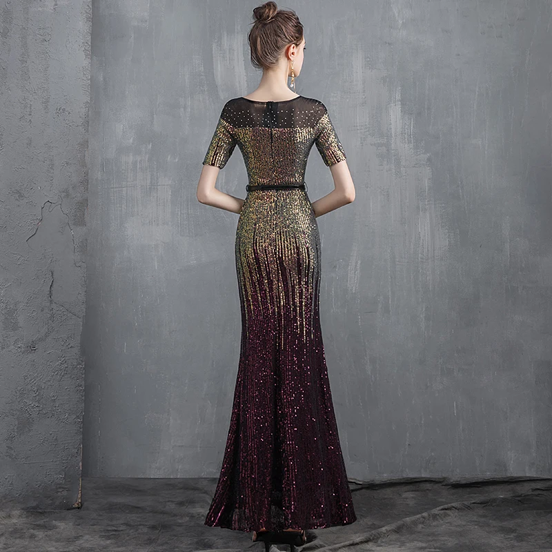 Robe De Soiree, вечернее платье русалки,, с блестками, половина рукава, длинное торжественное платье, Abendkleider Abiye Gece Elbisesi