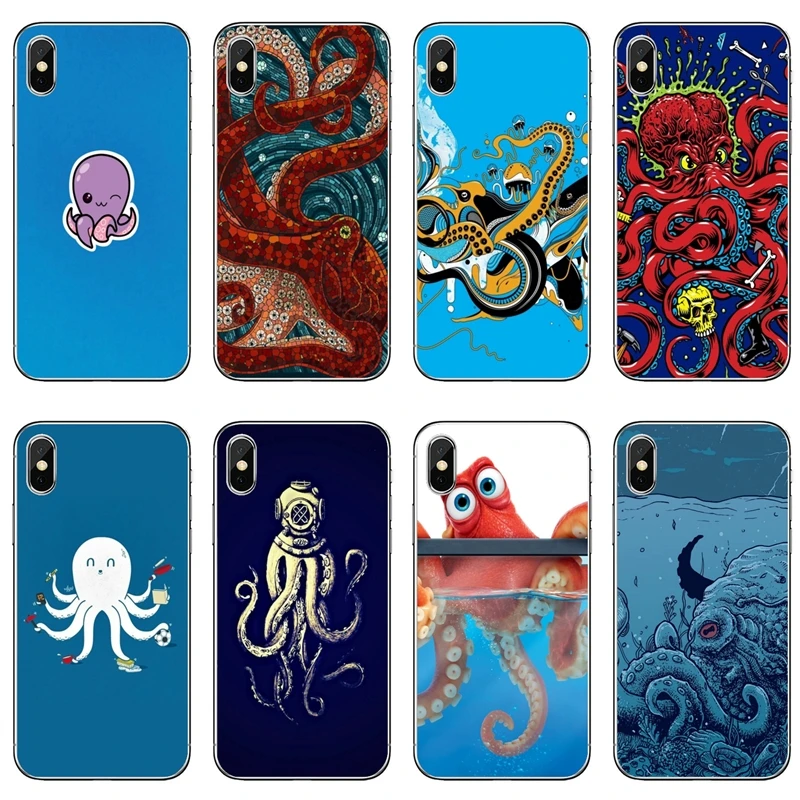 Blue Sea Octopus cartoon Mobile Phone Case For Huawei P30 P20 Pro P10 P9 P8 Lite Y5 Y6 Y7 Y9 P Smart Plus 2018 2019 | Мобильные
