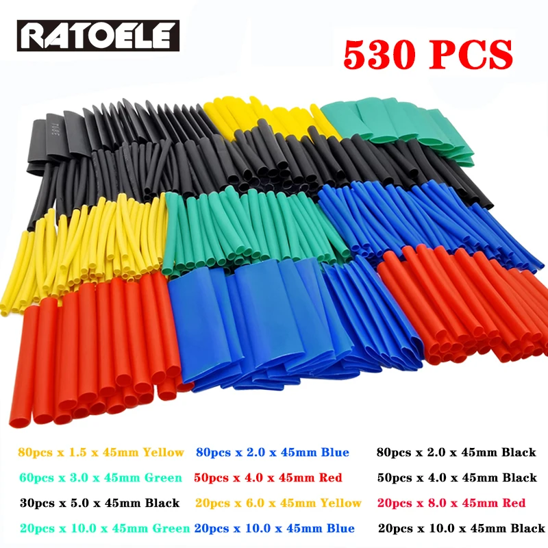 

530pcs Heat Shrink Tube Insulation Shrinkable Assortment Electronic Polyolefin Wire Cable Sleeve Kit