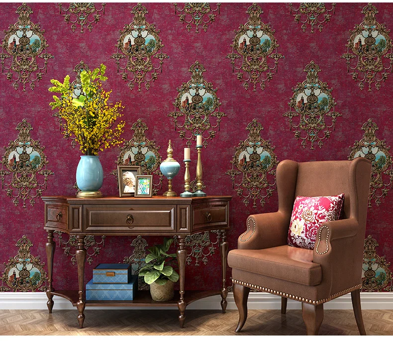 High quality 3D European-style wallpaper luxury non-woven retro American wallpaper home living room bedroom TV background wall