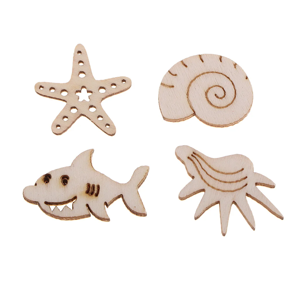 100pcs Wooden Animal Embellishments Craft Unfinished Wooden Hanging