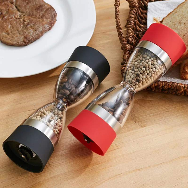 

2-IN-1 Double-ended Manual Pepper & Salt Grinder, Pepper & Salt Mill Shaker With Ceramic Grinding BPA Free Plastic Spices Tool
